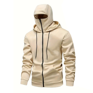 Ensemble de survêtement beige à capuche pour homme, fermeture éclair intégrale, manches longues, pantalon cargo, tenue décontractée d'automne, couleur unie, matière polyester - Product Image 3