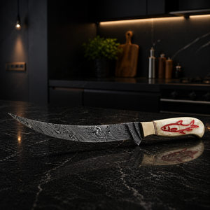 Custom Handmade Modern Ambidextrous Boning <b>Knife</b> Damascus Steel Blade 3.0mm Thickness <b>Bone</b> <b>Handle</b> Leather Sheath 9 Extra Sharp - Product Image 4