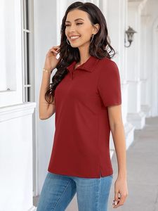 Polo à manches courtes pour femme, couleur unie, respirant, tricoté, décontracté, sportif - Product Image 6