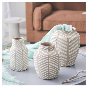 Lot de 3 pots de fleurs ronds en céramique multi-design pour la maison et le jardin, vente en gros - Product Image 3