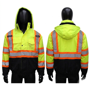 เสื้อแจ็คเก็ตทำงานแบบสะท้อนแสงสีเหลืองดำ 300 GSM Oxford Polyester Hi Vis พร้อมปักลายตามสั่ง - Product Image 5