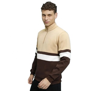 Sweat-shirt pour homme à col montant, demi-zip, color block, coupe droite, en coton tricoté, style décontracté automne - Product Image 3