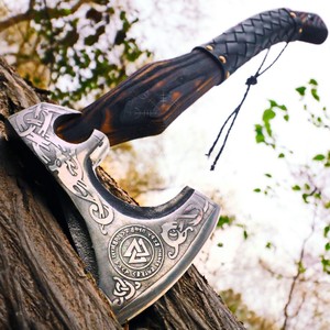 Bearded Viking <b>Axe</b> Hand Forged Carbon Steel Norse Mythology Wooden Handle Outdoor Camping Hunting <b>Axe</b> OEM ODM Wholesale - Product Image 1