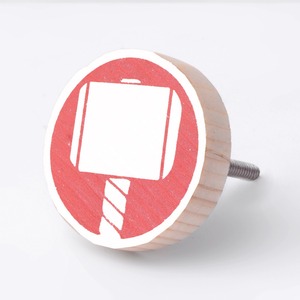 Poignées de tiroir et de porte en bois de pin faites à la main, design moderne, motif marteau Thor, rouge et blanc, pour commodes, armoires et cuisines - Product Image 4