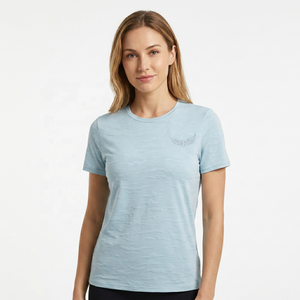 T-shirt pour homme bleu clair à manches courtes, col rond, tricoté, séchage rapide, anti-plis, coupe classique, style décontracté, uni - Product Image 5