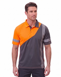 เสื้อโปโลสะท้อนแสงสำหรับผู้ชายแบบกำหนดเอง เสื้อทำงานนิรภัยสีส้มสะท้อนแสง สีกรมท่า ชุดทำงานแขนสั้น - Product Image 5
