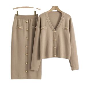 Ensemble musulman deux pièces ensembles femmes Cardigan pull boutons tricoté manteau longue jupe costume tricot jupes tenues modestes - Product Image 5