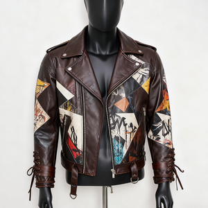 Chaqueta de Motociclista de Cuero Personalizada para Hombre, Impermeable, con Cierre, Estilo Urbano, con Patrón de Letras - Product Image 3