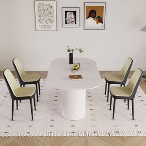 Tavolo da Pranzo in Stile Moderno Medievale da 160 cm in MDF Color Crema con Set di 4 Sedie da Pranzo in PU, Piano in Metallo Nero e Gambe in Metallo - Product Image 4