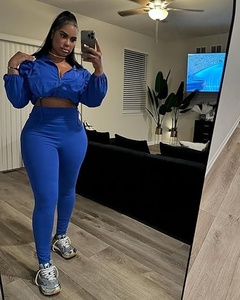 Women Hoodie <b>Jogger</b> Set Knitted Workout Outfit Quick Dry casual <b>crop</b> top two piece set - Product Image 4