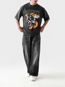 T-shirt décontracté en molleton à manches courtes pour homme, col rond, en coton premium, style streetwear vintage délavé, séchage rapide et respirant - Product Image 2