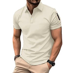 Polo de Manga Corta para Hombre, Corte Ajustado, Color Azul Marino Sólido, Tejido de Poliéster, Estilo Casual, Transpirable, Logotipo en la Manga Izquierda - Product Image 4