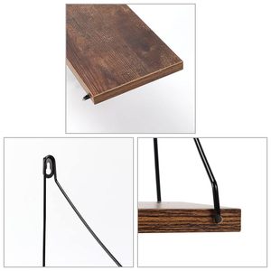 Rustic Wooden Floating Wall <b>Shelf</b> with Black Metal Rope Brackets Handmade Farmhouse Display Storage <b>Shelf</b> - Product Image 5