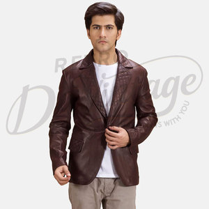 Chaqueta de Cuero Marrón de Lujo para Hombre, con Solapa Acolchada de Diamantes, Corte Entallado, Piel de Oveja Genuina, Elegante Abrigo Casual de Negocios - Product Image 6