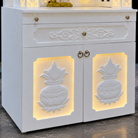 Mandir en bois de luxe blanc traditionnel fait main, nouvelle conception, rectangulaire, pour activités religieuses, temple hindou, maison, avec éclairage LED et rangement