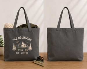 Sac fourre-tout en toile grande taille avec imprimé lettres « Les montagnes appellent et je dois y aller », sac de shopping à usage quotidien avec poignée longue - Product Image 1