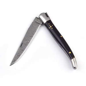 Cuchillo Plegable de Acero de Damasco con Funda de Cuero, Cuchillo de Bolsillo Personalizado Hecho a Mano, EDC, Utilitario para Exteriores, Suministro al por Mayor, EE. UU. y Europa, 58HRC, 3 Años de Garantía - Product Image 2