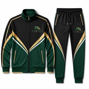 Wholesale Custom Design Green <b>Black</b> Gold Tracksuit <b>Jacket</b> and Pants Set - Product Image 5