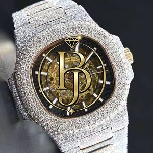 นาฬิกาข้อมือ Briva Luxury Diamond Pave สแตนเลสสตีล โครงกระดูก ควอตซ์ อนาล็อก กระจกเคลือบสีขาวทอง  กันน้ำ 10 บาร์ ขนาด 25 มม. - Product Image 1