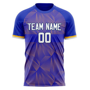 Maillot de football personnalisé sublimé, motif géométrique bleu, col rond, manches courtes, séchage rapide, vêtements pour hommes adultes, nom et numéro de l'équipe - Product Image 1
