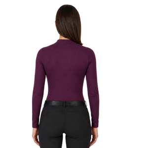 Haut de performance pour femme, couleur bordeaux, à manches longues, col zippé, extensible et respirant, pour l'équitation et l'entraînement équestre - Product Image 2