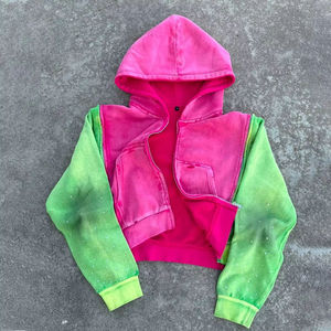 Ventes en gros de sweats à capuche streetwear à fermeture éclair intégrale en coton molletonné avec logo personnalisé pour les marques de mode de détail - Product Image 3