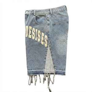 Custom Streetwear Heavyweight Cargo Denim <b>Shorts</b> for <b>Men</b> with Embroidered Patches Raw Hem & Distressed Cut Edge Wholesale - Product Image 2