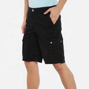 Pantalones cortos Cargo de algodón para hombre, ropa de calle informal de verano, logotipo desgastado negro con múltiples bolsillos, método de tejido de punto - Product Image 3
