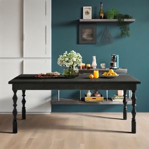 Mesa de Comedor Rectangular de Madera Moderna Estilo Farmhouse 62 para 4-6 Personas, Mesa de Cocina Negra, Mesa Grande para Comedor - Product Image 1
