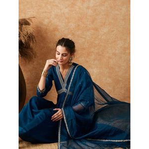 ผ้าไหม vichitra ปักลำดับงาน aliacut ด้านบนด้านล่างกับ dupatta rama - Product Image 5