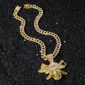 Collier pendentif tête de mort de pirate couleur or, chaîne en zircon cubique, collier ras du cou plaqué rhodium, bijoux de mode - Product Image 3