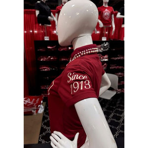 เสื้อยืดผู้หญิงสีแดงเลือดหมูปักลายเชนิลล์ แบรนด์เดลต้า รับปักโลโก้ เสื้อผ้าลำลองผ้าฝ้ายแขนสั้น สำหรับฤดูร้อนและฤดูหนาว สไตล์กรีก - Product Image 4