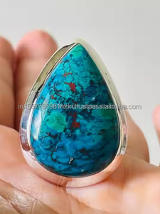 Anillo único de plata de ley sólida con crisocola de malaquita de alta calidad, regalo de joyería hecho a mano para ella y él - Product Image 3