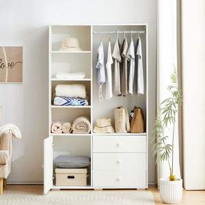 Armadio Bianco per Camera da Letto con Asta Appendiabiti, Cassetti e Ripiani, Elegante Guardaroba con Maniglie per Uso Domestico - Product Image 3