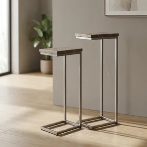 Set Of 2 Modern <b>Tray</b> Tables Metal Frame Wooden Top Nesting Side Tables For Living Room Bedroom <b>Sofa</b> Home Interior Decoration - Product Image 1