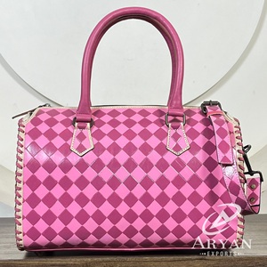 Women Checkered Pattern Speedy Bag Large Travel Handbag Hand <b>Tooled</b> <b>Leather</b> Stylish Everyday Fashion Crossbody Purse Duffel Bags - Product Image 1
