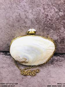 Handmade Shell Shape <b>Clutch</b> Evening Bag Pearl Accents Brass Magnetic Closure - Product Image 6