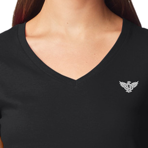 Camiseta de Jersey para Mujer, Cuello en V, Manga Corta, Color Negro Liso, con Logotipo, Mezcla de Algodón Suave y Transpirable, Informal, para Uso Diario, Ligera, para Verano - Product Image 6