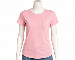 Camiseta de Manga Corta con Cuello Redondo Rosa para Mujer, Estilo Casual Vintage, Corte Ajustado, Tejida, 100% Algodón, Ecológica, Transpirable, Anti-Pilling - Product Image 4