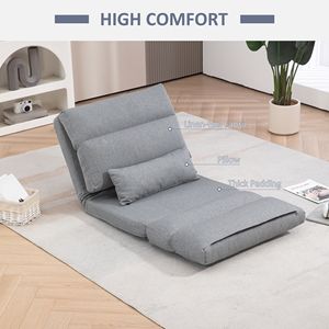 Poltrona Letto da Terra per Adulti con Schienale Regolabile in 6 Posizioni e Cuscino per Lettura, Gaming e Meditazione - Disponibile in Grigio - Product Image 6
