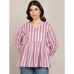 Camisa a rayas de alta calidad para mujer, estilo casual elegante para oficina y uso diario, de fabricante indio al mejor precio. - Product Image 1