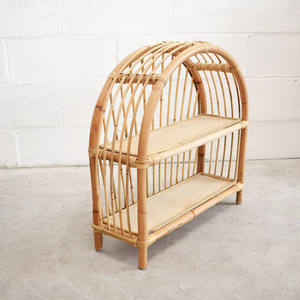 Étagère murale en rotin bohème à 2 niveaux, support flottant en bambou pour plantes, fleurs, livres, décoration de salon - Product Image 2