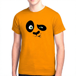 Men's Gray Cartoon <b>Panda</b> Face Printed Short Sleeve <b>T</b>-<b>Shirt</b> O-Neck Casual Regular Fit 100% Cotton Jersey Fabric - Product Image 4