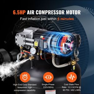 Compressore d'aria stazionario ultra silenzioso da 6.5HP, 15.5SCFM@90 PSI, 145PSI, con serbatoio da 80 galloni, senza olio, livello 86dB, per uso industriale - Product Image 2