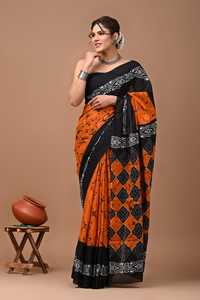 Wholesale Hand Block Printed Cotton Mulmul <b>Saree</b> <b>for</b> <b>Women</b> Block Print Wholesale Indian Sarees - Product Image 5