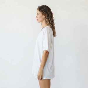 Women's <b>White</b> <b>V</b>-<b>Neck</b> Short Sleeve <b>T</b>-<b>Shirt</b> Loose Fit 100% Cotton Casual Jersey Logo Print Spring Summer Top - Product Image 5