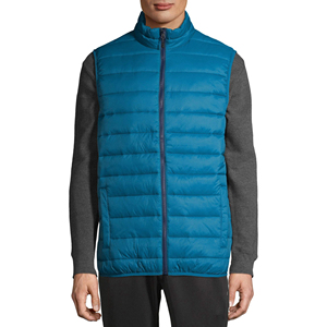 URBANGAZER INDUSTRIES Men's Blue Stand Collar <b>Padded</b> Vest Zipper Closure Regular Length Solid Color <b>Waterproof</b> Polyester/Cotton - Product Image 1