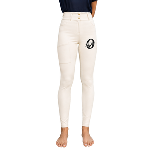 Leggings d'équitation pour femmes personnalisés, taille haute, blancs, extensibles, avec poche avant en tissu texturé - Product Image 1