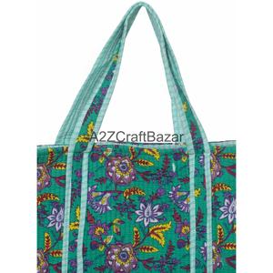 Eco-Friendly Women's 100% Pure Cotton Striped Quilted Tote <b>Bag</b> Long Handle Large Size Travel Ready for Groceries Party Use - Product Image 5