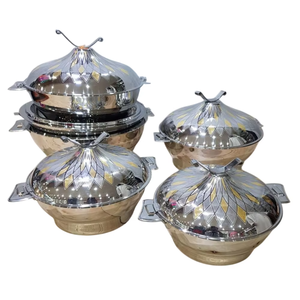 High Standard Oriental Metal Casserole with Dome Lid Polished Round Design Arabic Calligraphy Pattern Gold Trim - Product Image 4